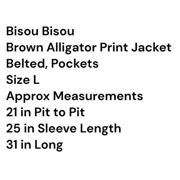 Bisou Bisou Croc Print Belted Jacket Brown/Black Faux Leather Look Trench Size L - Picture 8 of 13